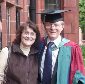 My wife Margaret and I after my PhD award in the Philosophy of Art at Cardiff University.